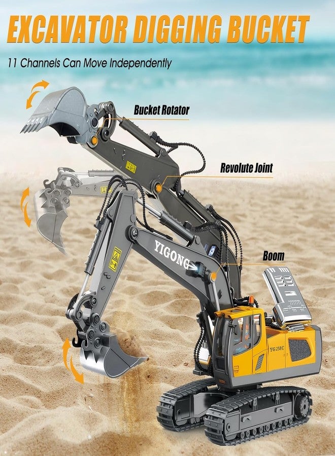 JOYJAY 1:20 Scale Remote Control Excavator Toys for Boys Age 6-12, Rechargeable 11 CH 2.4GHz RC Construction Vehicles Truck with Sound Light Metal Shovel, Birthday for Kids, Multicolor - Image 2